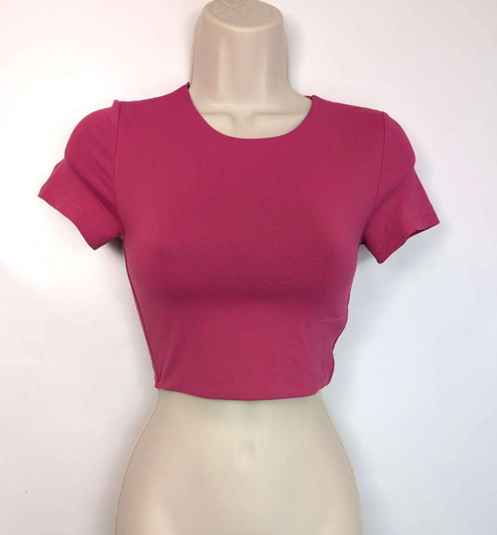 Aritzia Babaton Contour Crewneck Crop Tee Short Sleeve Pink Shirt Size XS